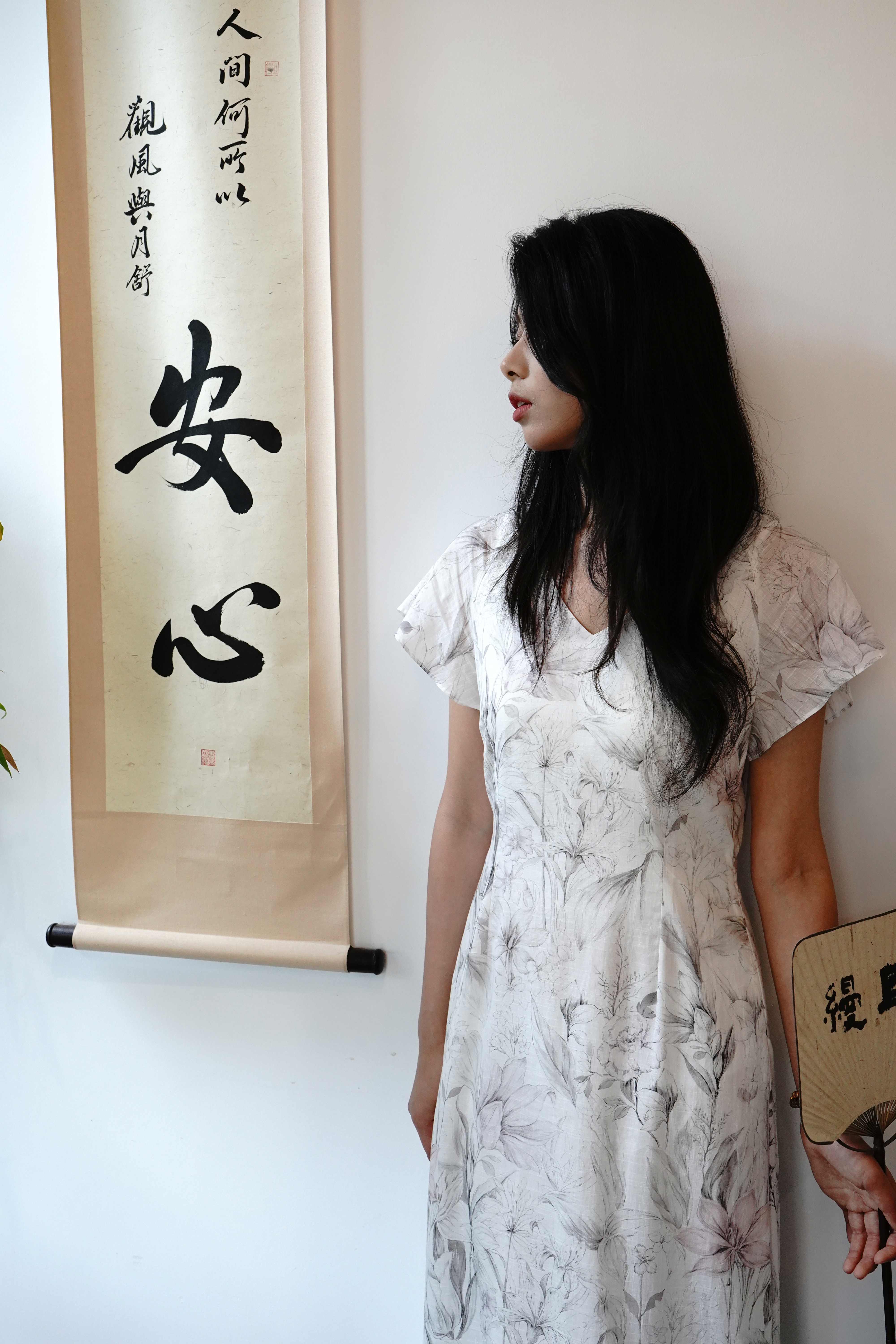 原创花卉设计印花长裙